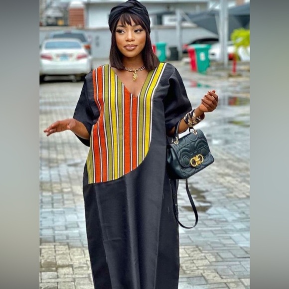 Long satin Ankara gown - Picture 2 of 3